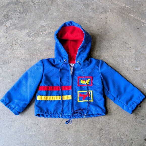 Vintage Kids Weather Tamer Blue Red Yellow Hooded Jacket size 9M - Picture 1 of 8